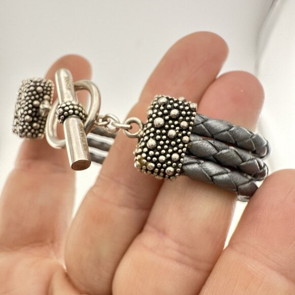 Michael Dawkins Bracelet Starry Night Braided Leather 3 Strand Sterling Silver - Picture 9 of 9